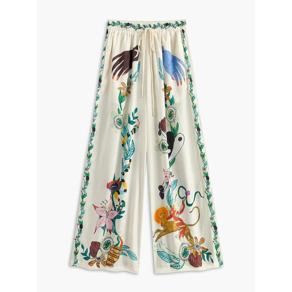 Commense Cream Satin Floral Print Pants Set L NWT Lounge Two Piece - Euro Resort - Picture 4 of 9